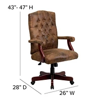 Chaise exécutive de bureau classique pivotante en brun Bomber avec appui-bras