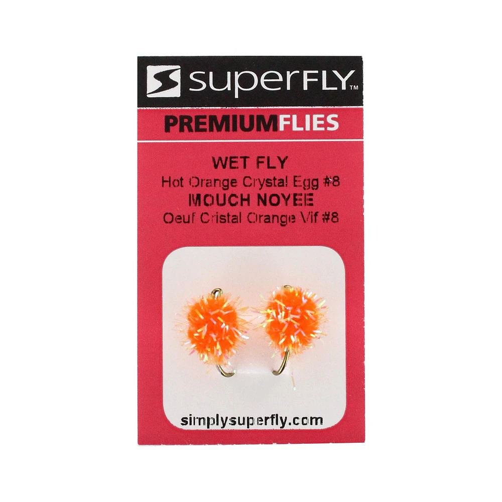 Superfly FLY6100-08P Mouche mouillée Oeuf en cristal Orange chaud #08 Ils travaillent sur les lacs et les rivières