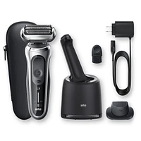 Rasoir rechargable Braun Series 7 7071cc Flex, centre SmartCare, tondeuse de précision Peau sèche et mouillée, rasoir à grille sans cordon, argent