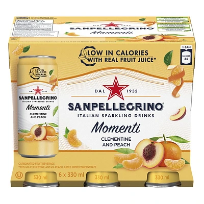 SAN PELLEGRINO MOMENTI Sparkling Water Clementine Peach – 6x330mL, 6 x 330ml Cans