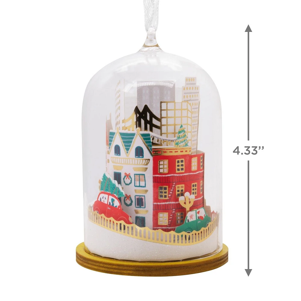 Décoration Hallmark de Noël (Paysage urbain dans une cloche, Signature, en verre et papier)