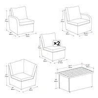 Ensemble sectionnel de patio Brisbane 6 pièces en osier résistant à la rouille avec table basse