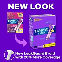 Tampax Radiant Tampons Multipack, with LeakGuard Braid, Regular/Super Absorbency, Unscented, 28CT