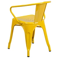 Commercial Grade 4 Pack Yellow Metal Indoor-Outdoor Chair with Arms