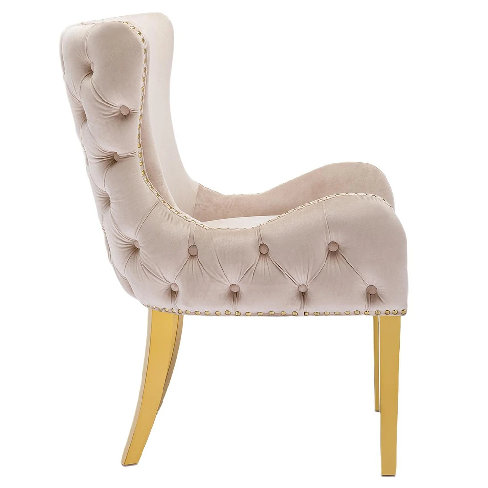 Canadian Royal Beige Velvet Dining Chair Golden Legs