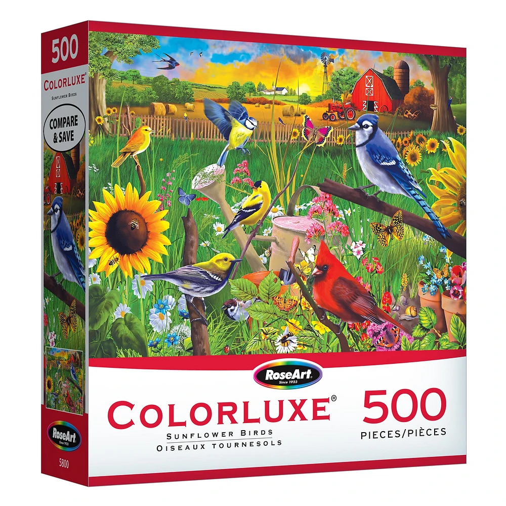 RoseArt - Colorluxe 500 pièces - Oiseaux tournesols - Puzzle emboîtable pour adulte