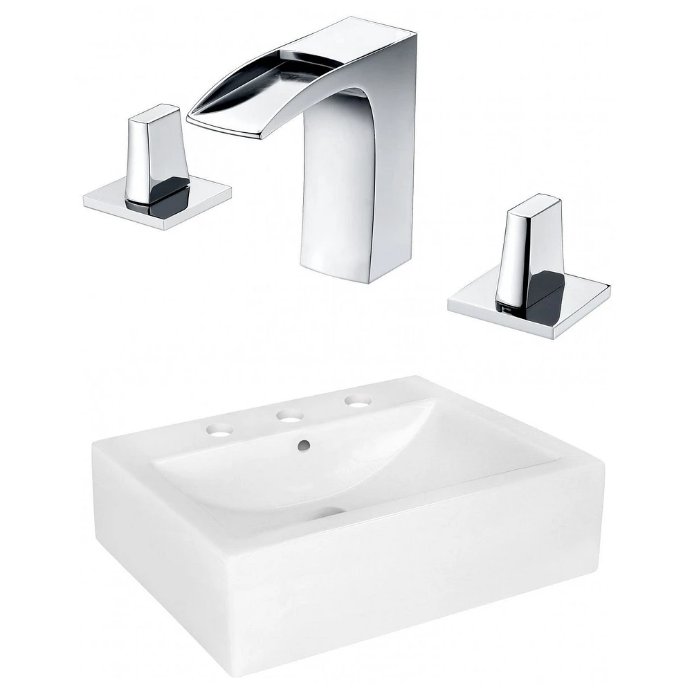 American Imaginations 20.25-in. W Above Counter White Bathroom Vessel Sink Set For 3H8-in. Center Faucet AI-22489