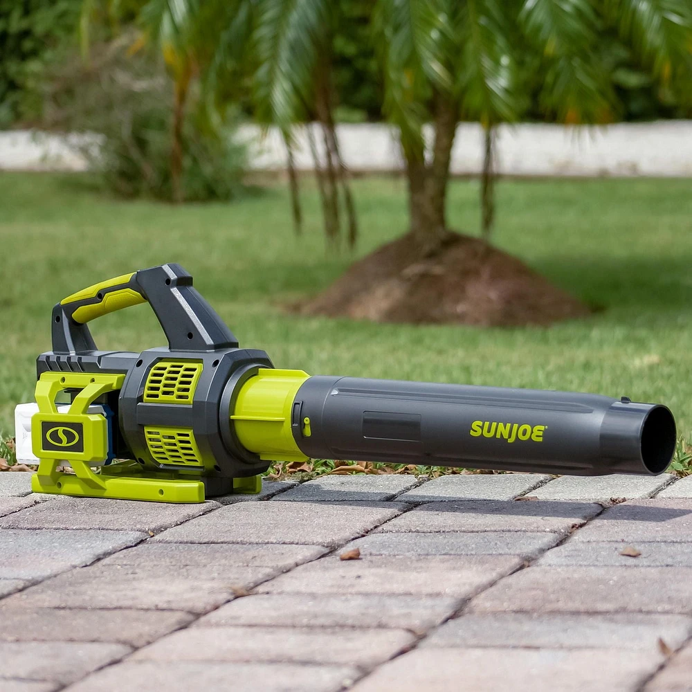 SunJoe 48V iON Souffleur à turbine sans balais sans fil avec 2 piles 24V et chargeur double