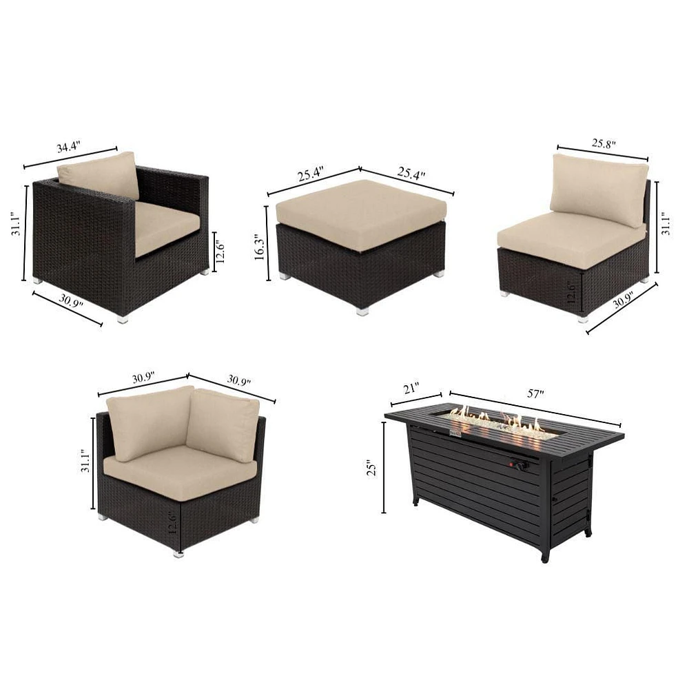 Ensemble de conversation de patio en aluminium de 11 pièces de la collection Innesbrook avec coussins aquatiques et table à feu rectangulaire