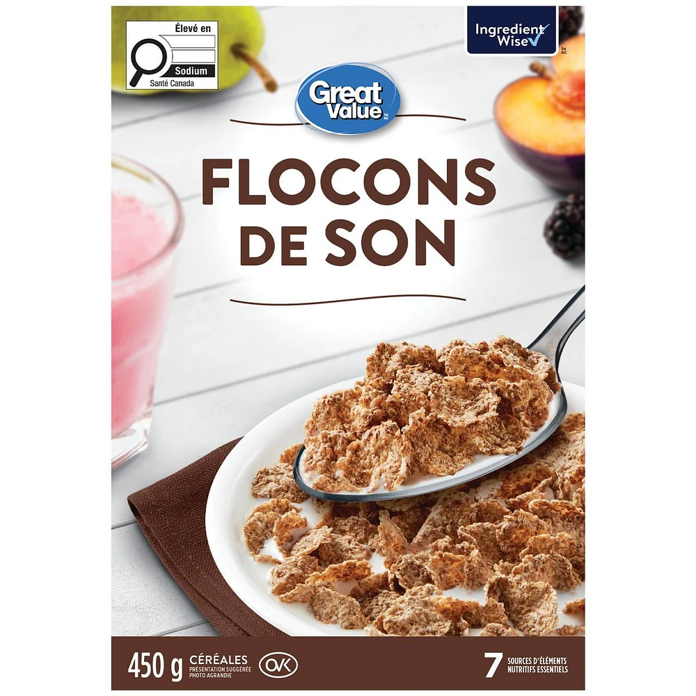 Great Value Bran Flakes Cereal, 450 g