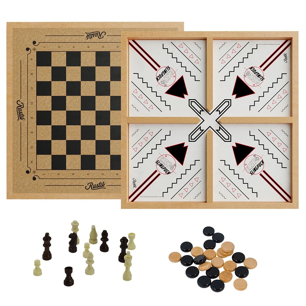Rustik Crazy 4-Player Slingpuck / Chess / Checkers 3-in-1