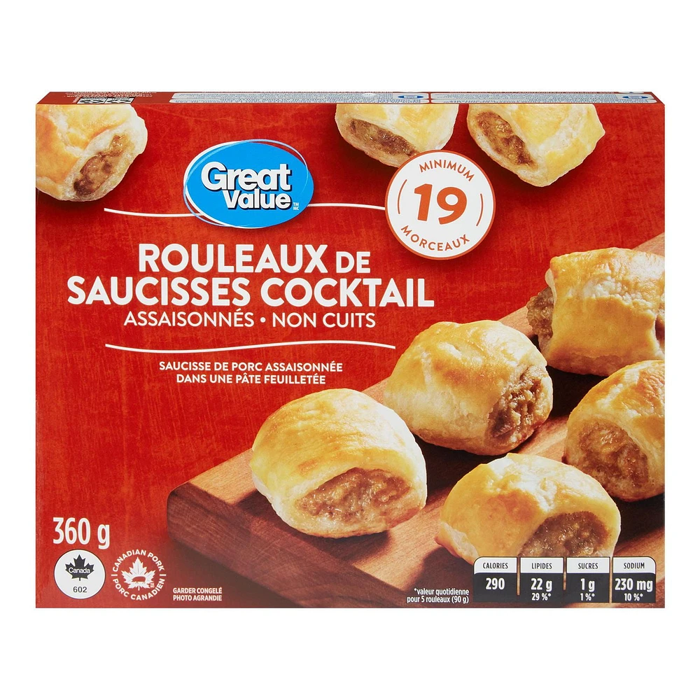 Rouleaux de saucisses cocktail surgelés Great Value 19 pièces, 360 g