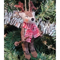 Holiday Time wool polyester Skiing Reindeer ornament - Brown / White / Red