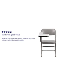 Lot de 2 pièces - Chaise pliante en acier de première qualité avec bras de tablette pour droitier