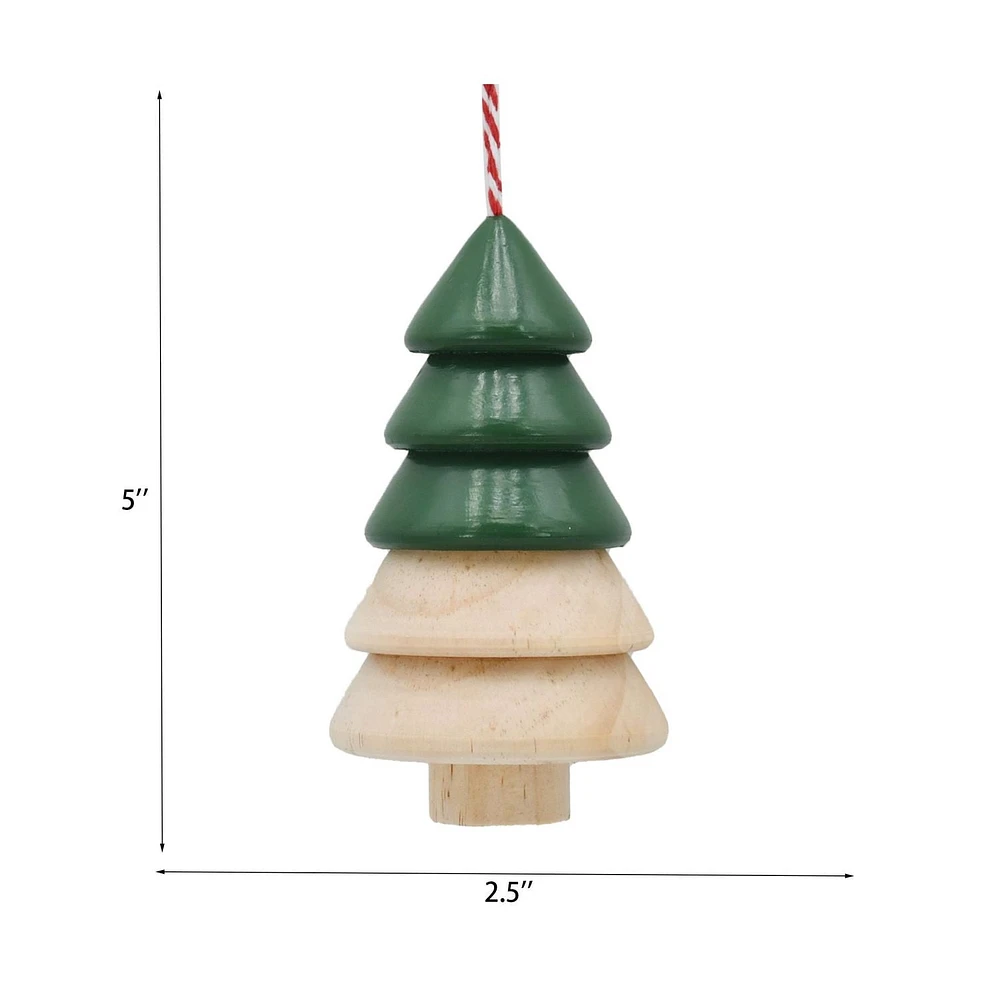 Holiday Time Winter Chalet Wooden Christmas Tree Ornament, Green
