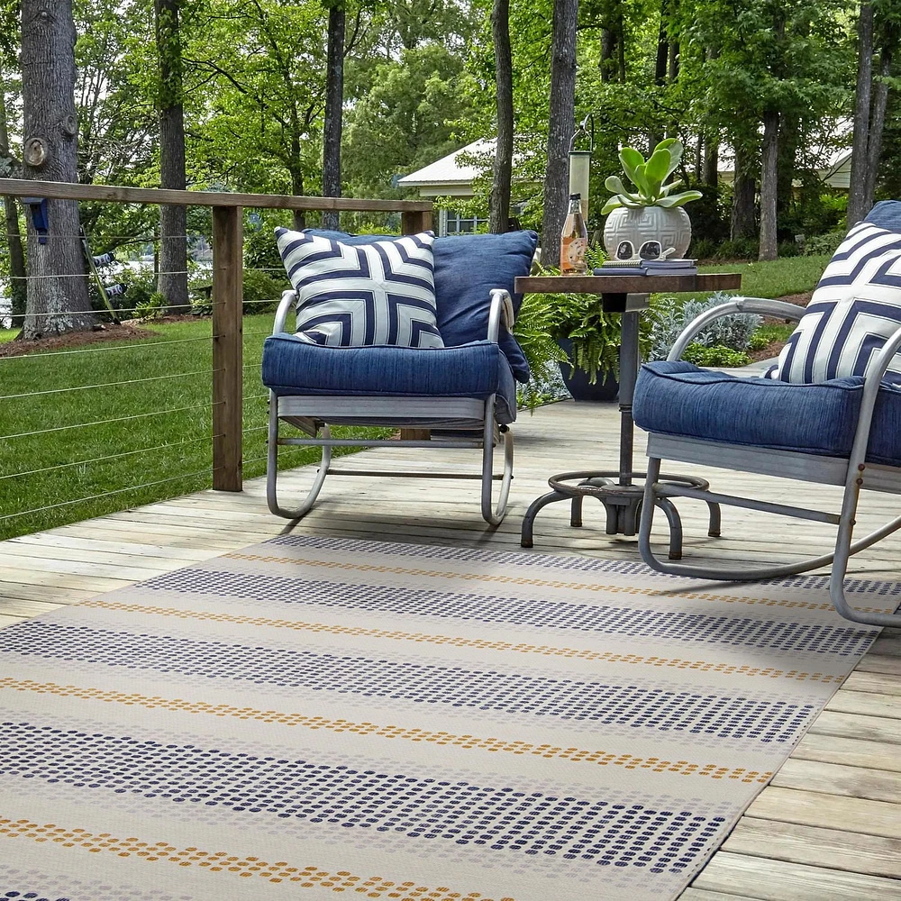Tapis d'extérieur lavable Delray ivoire & bleu 5 pi x7 pi