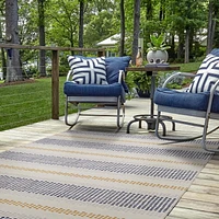 Tapis d'extérieur lavable Delray ivoire & bleu 5 pi x7 pi