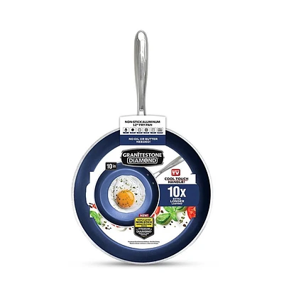 Granitestone Poêle à frire antiadhésive bleue de 25,4 cm avec triple revêtement minéral et diamant ultra durable, 100 % sans PFOA Poêle à frire antiadhésive en granit de 25.4 cm