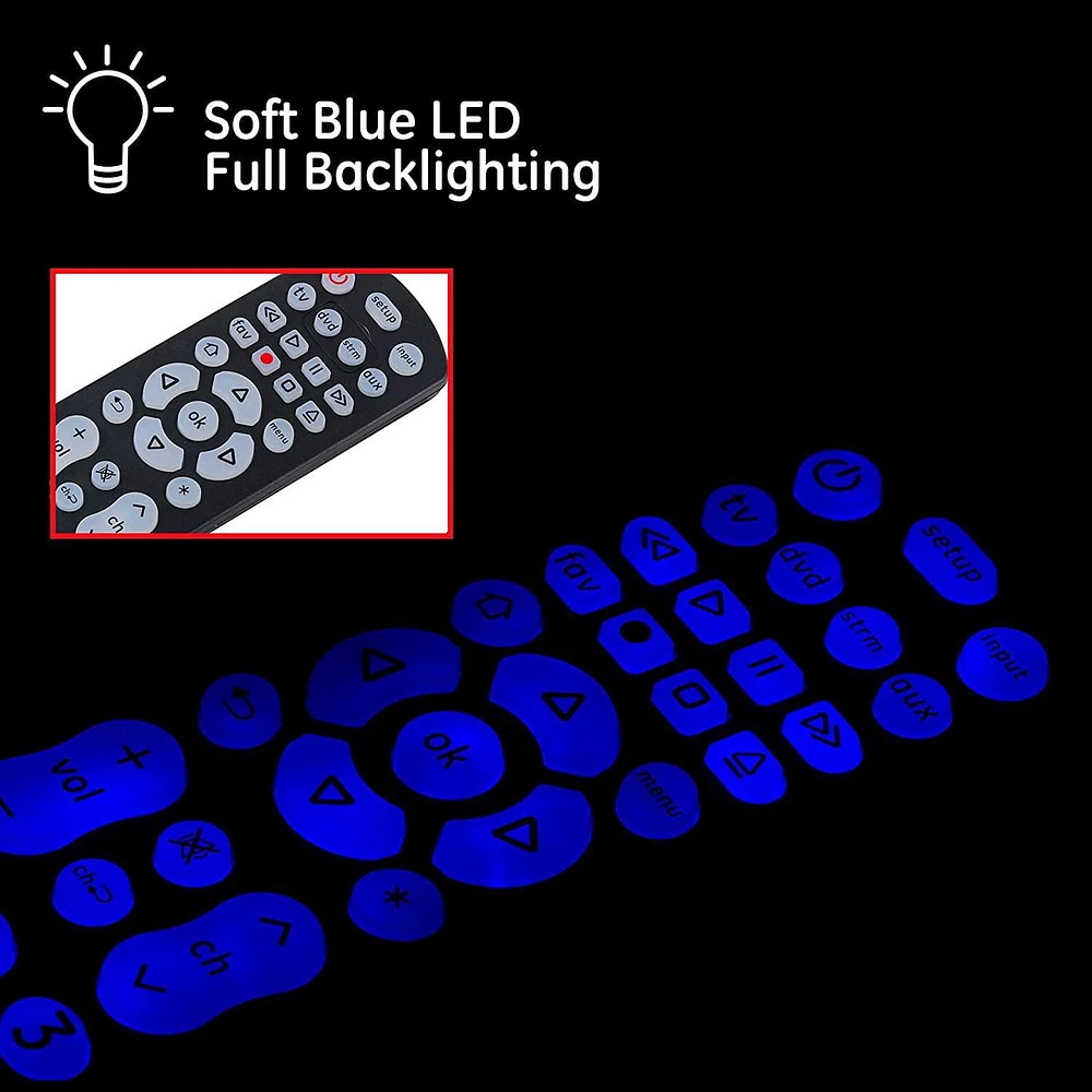 GE 4-Device Fully Backlit Universal Remote Control, Black, 46260, 4-Device Universal Remote