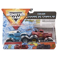 Monster Jam, Monster trucks Grave Digger vs Grave Digger (1982 Retro) officiels qui changent de couleur en métal moulé, échelle 1:64