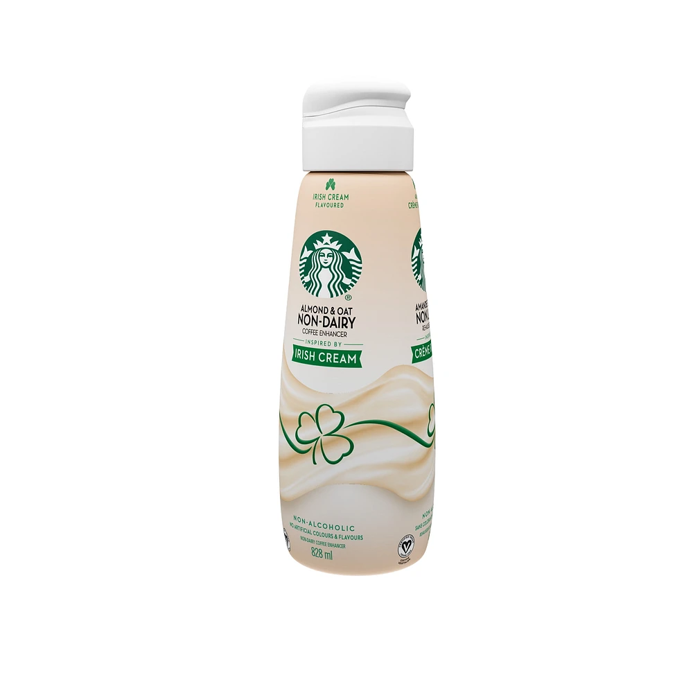 Rehausseur de café non lait. arôme de crème irlandaise, mélange d’amandes et d’avoine, végétalien, notes de vanille et de choc., sans arômes artificiels, recyclable, préparé au Canada 828ml
