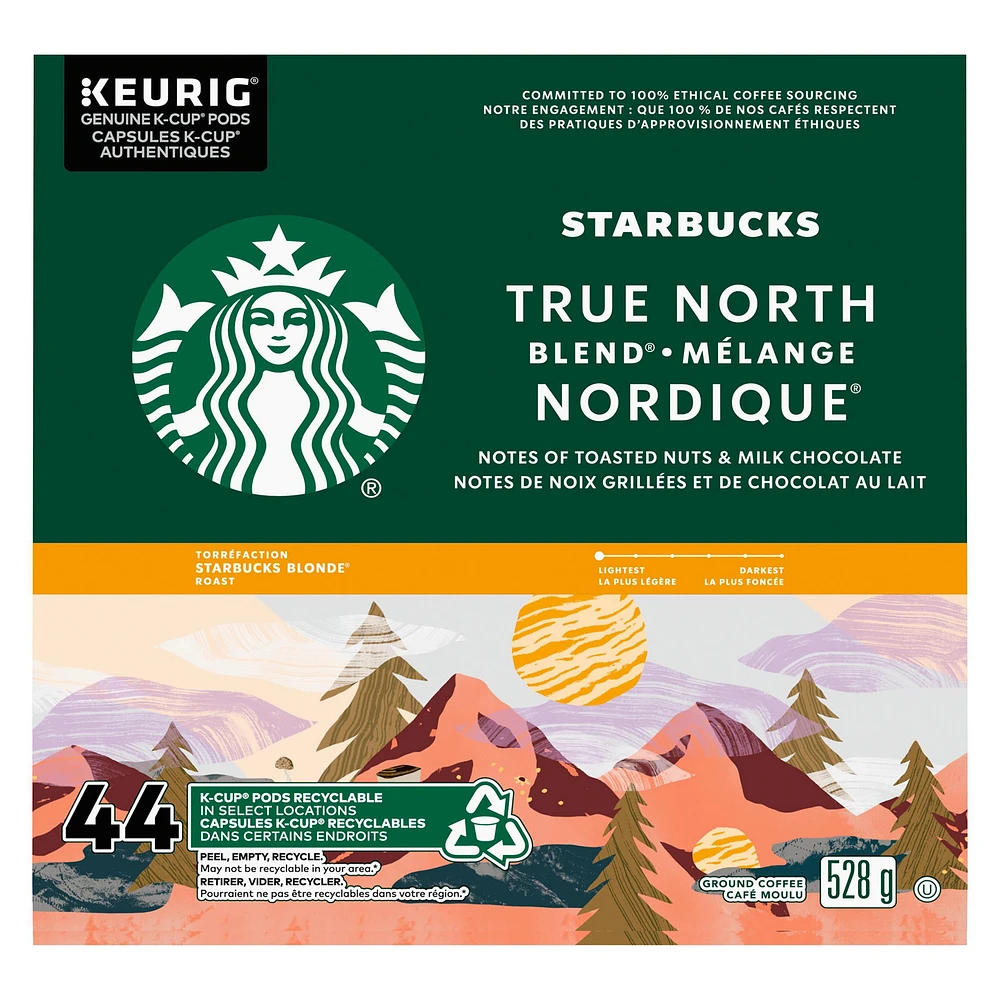 STARBUCKS True North Blend Blonde Roast Ground Coffee K-Cup Pods 44 ct Box