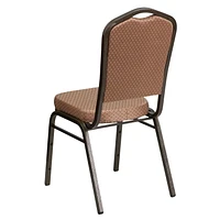 Lot de 4 pièces - Chaise de banquet empilable de la série HERCULES à dossier couronne en tissu à motifs de diamants dorés - Cadre veine d'or