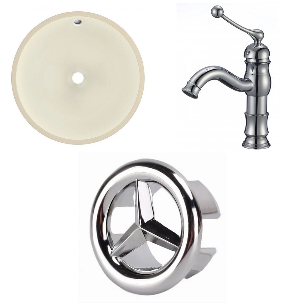 American Imaginations 16-in. W Round Bathroom Undermount Sink Set In Biscuit - Chrome Hardware AI-26773