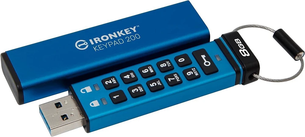 Kingston Ironkey Keypad 200 USB-A Clé USB cryptée 8 Go | Indépendant du système d'exploitation | FIPS 140-3 niveau 3 | XTS-AES 256 bits | Protection BadUSB et Brute Force | Option multi-broches | IKKP