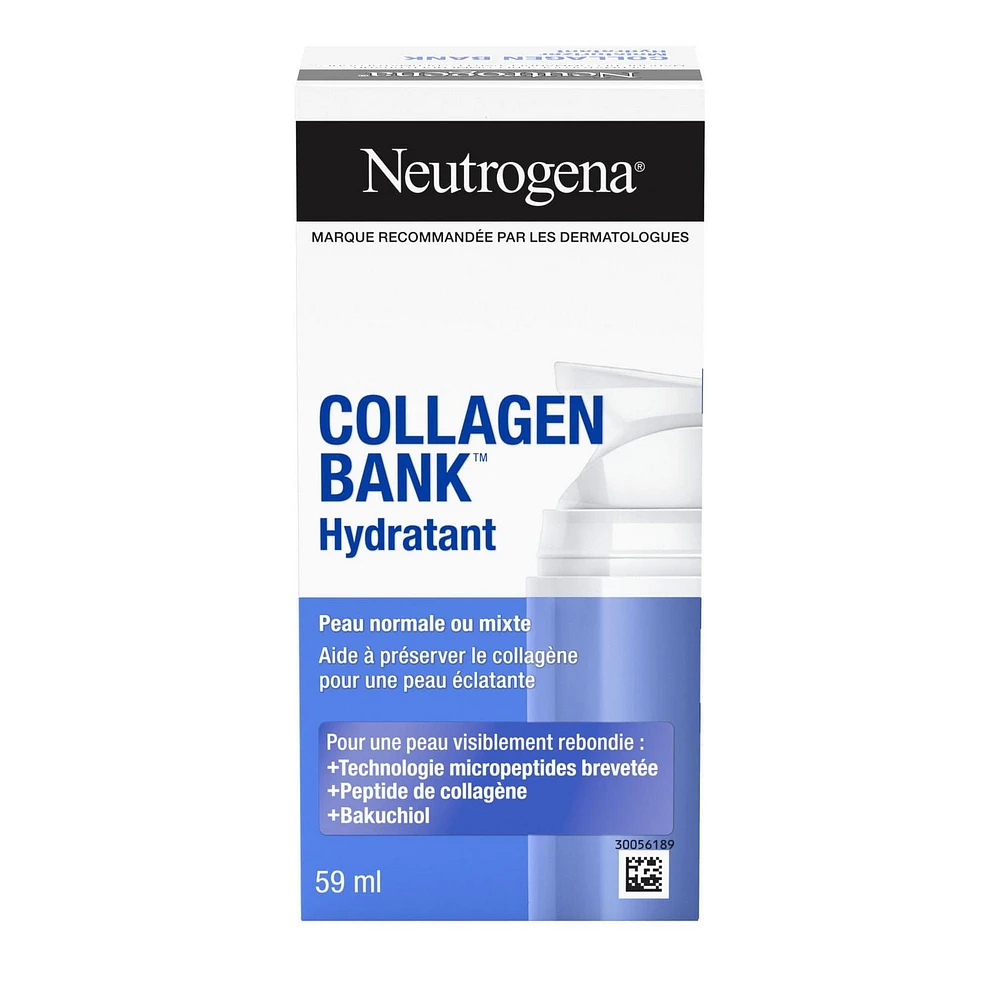 Hydratant pour le visage Neutrogena Collagen Bank, crème quotidienne anti-âge au collagène pour le visage et le cou avec bakuchiol, crème pour le visage favorisant le collagène naturel de la peau pour