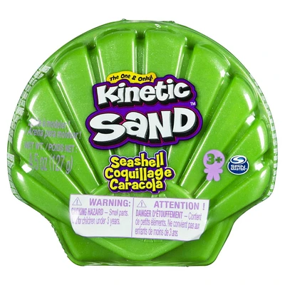 Kinetic Sand, Seashell Container with 4.5oz Neon Green and Kinetic Beach Sand, for Kids Aged 3 and Up