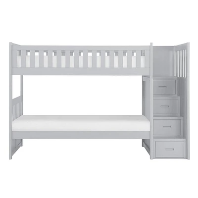 Topline Home Furnishings Lit superposé gris simple sur lit simple avec rangement et marche d'escalier