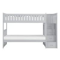 Topline Home Furnishings Lit superposé gris simple sur lit simple avec rangement et marche d'escalier