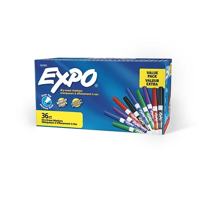 Marqueurs effaçables à sec Expo à faible odeur, pointe fine, couleurs assorties