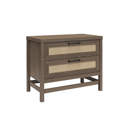 Ameriwood Home Lennon 2 Drawer Nightstand, Medium Brown and Faux Rattan