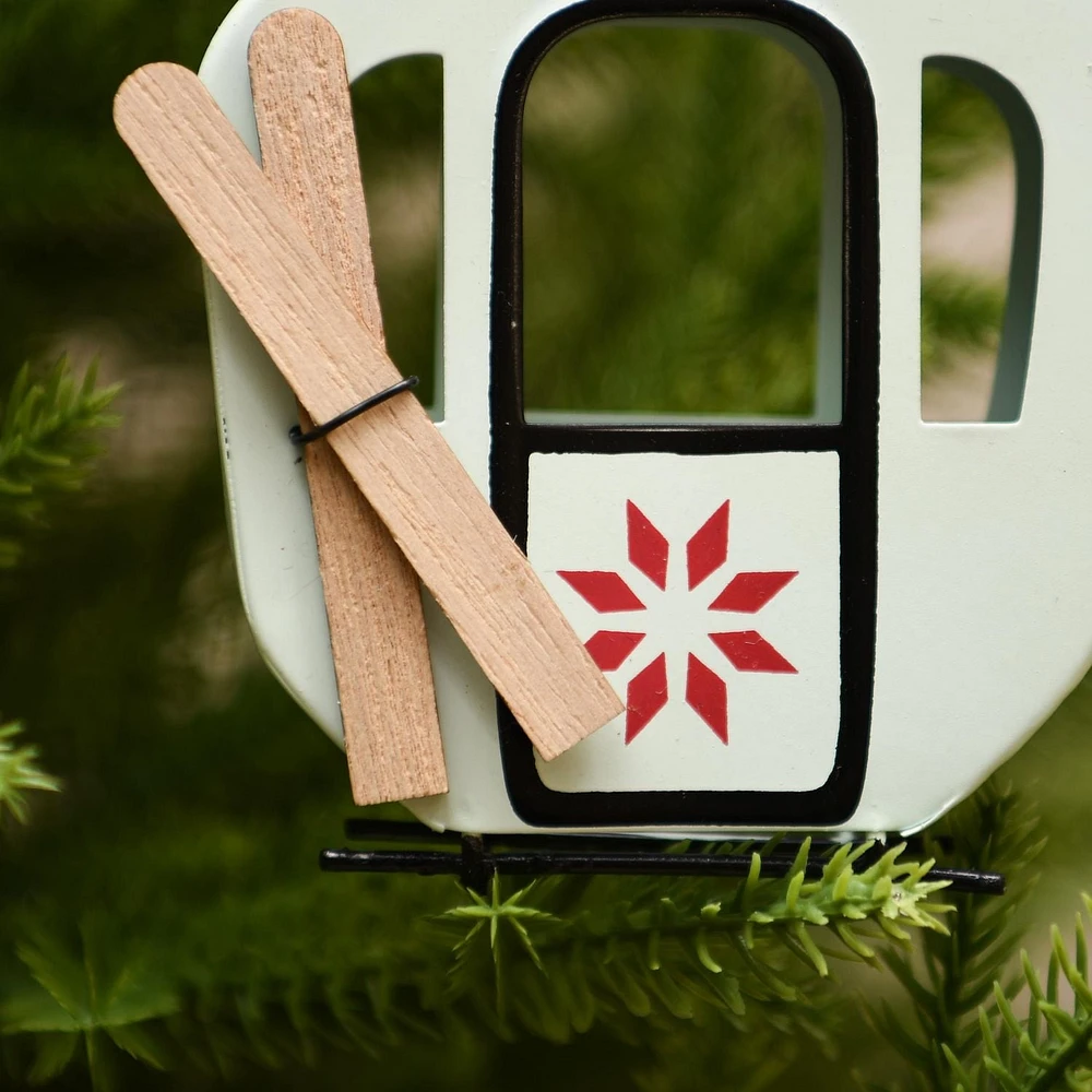 Holiday Time Winter Chalet Metal Ski Gondola Ornament, Blue