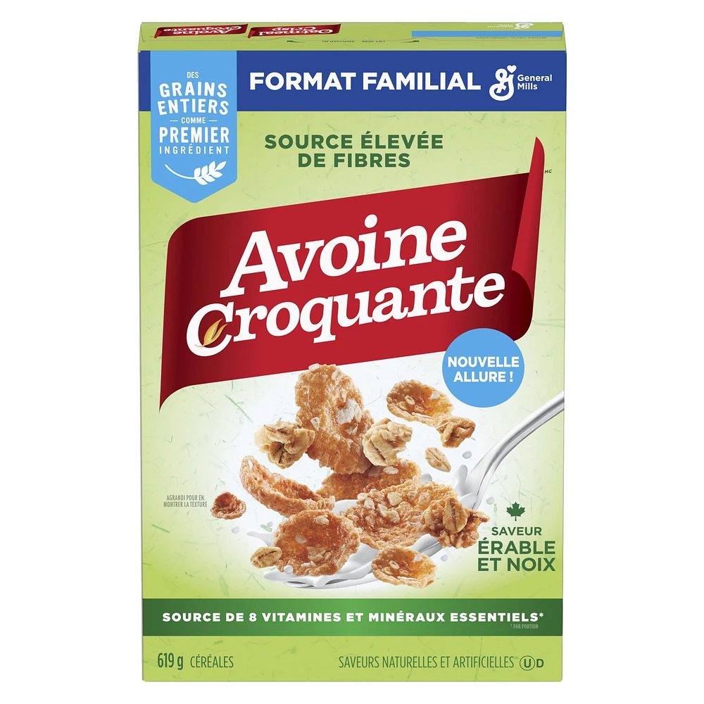 Avoine Croquante Saveur Erable et Noix,Céréales Pour le Petit-Déjeuner Riche en Fibres, Grains Entiers, Format Familial, 619 g 619 g