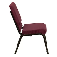 Chaise d'église empilable de 18,5 pouces de largeur de la série HERCULES en tissu bourgogne à motif - Cadre veine d'or