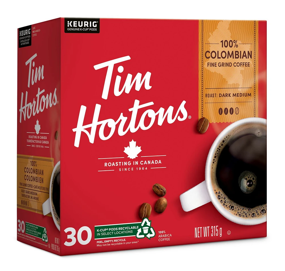 Tim Hortons 100% Colombian Dark Medium Roast Coffee, Keurig K-Cup 30ct Pods