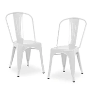 Plata Import Tolix Chair Bistro Dining Side Lot de 2 en couleur blanche enduite de poudre