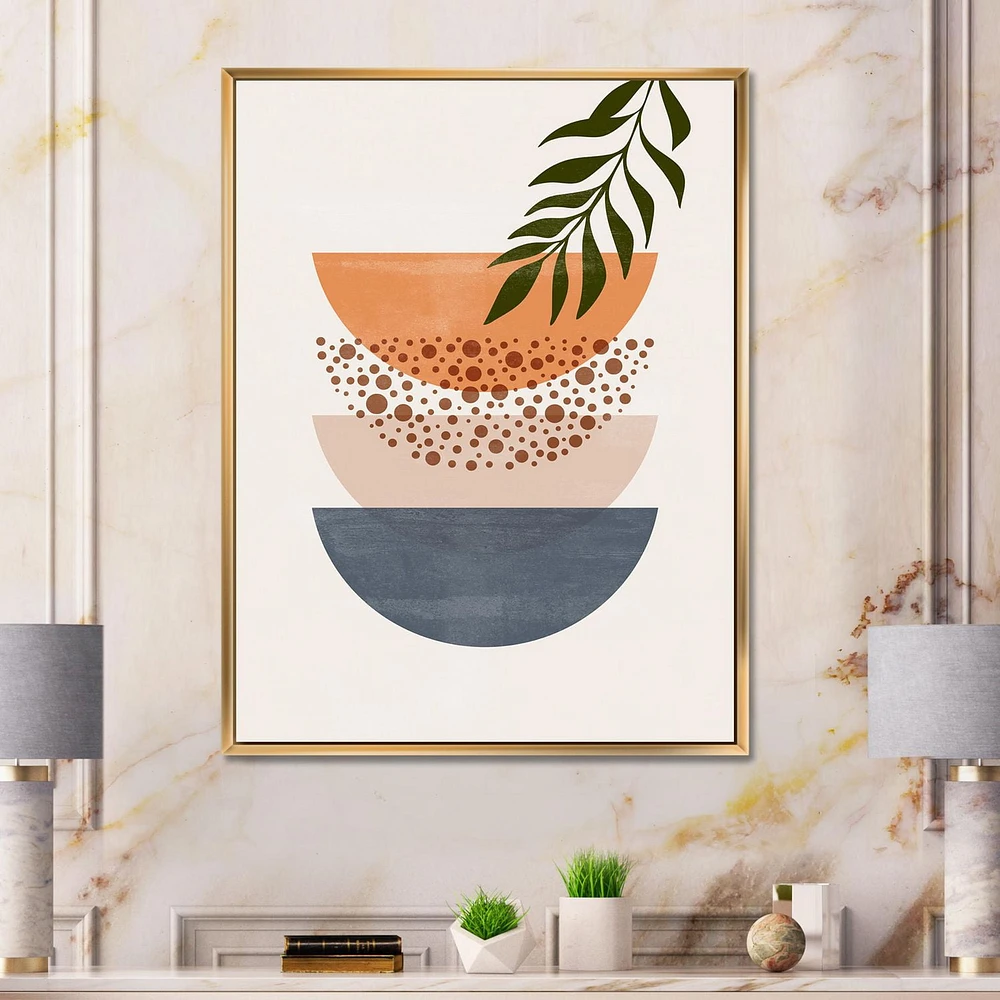 Designart Soleil géométrique abstrait et lune avec feuille III ART MURAL À CADRE FLOTT