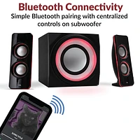 Système de haut-parleurs 3 pièces Cyber Acoustics CA-SP34BT, 32 W (total), Bluetooth, canal 2.1 avec caisson de basses et effets lumineux LED, son stéréo complet, noir