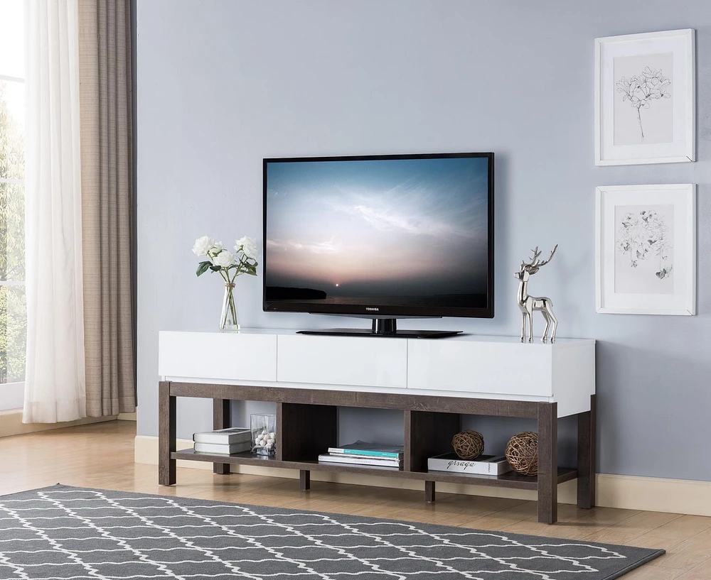 Support tv 60'' avec rangement, chêne blanc/noyer
