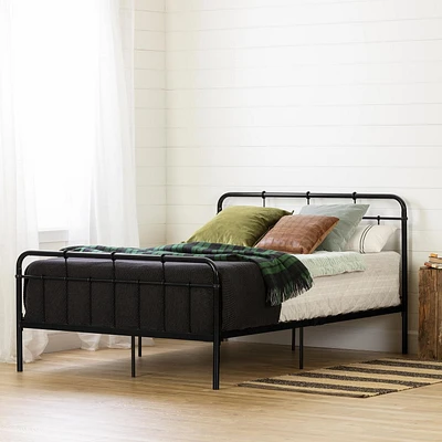 South Shore Hankel Metal Platform Bed with Headboard and Footboard-Black