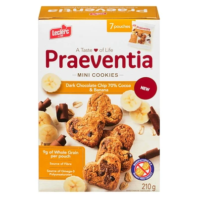Praeventia Brisures de Chocolat Noir 70% Cacao et Bananes Mini Biscuits 210g/7 sachets