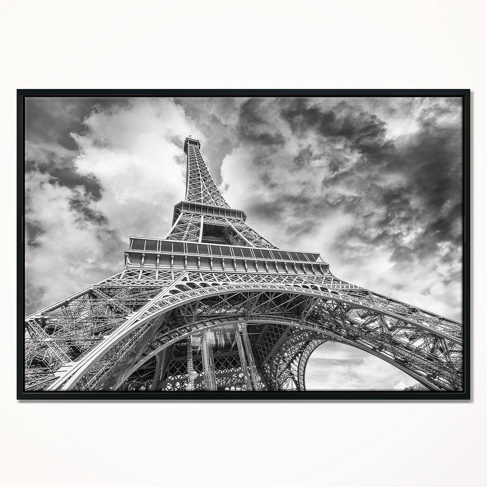 Design Art Black And White View of Paris Paris Eiffel Tower Framed Canvas Art Print