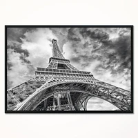Design Art Black And White View of Paris Paris Eiffel Tower Framed Canvas Art Print