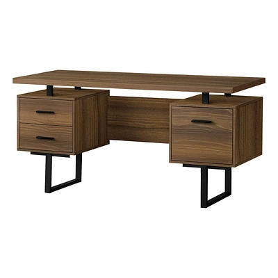 Monarch Specialties Computer Desk, Home Office, Laptop, Left, Right Set-up, Storage Drawers, 60"l, Work, Metal, Laminate, Walnut, Black, Contemporary, Modern
