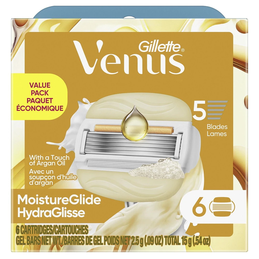 Lames de rasoir Venus HydraGlisse pour femmes, avec barres de gel à raser intégrées, 6cartouches de rechange 6CT