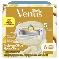 Lames de rasoir Venus HydraGlisse pour femmes, avec barres de gel à raser intégrées, 6cartouches de rechange 6CT